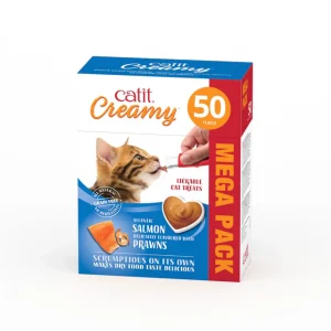 Catit Creamy Snacks Para Gatos de Salmon y Gambas - 50 Tubos x 10 g