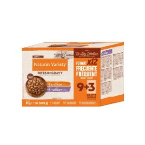 Nature's Variety Multipack Bocaditos en Salsa de Carne para Gatos de Pollo (6 Ud) y Pavo (6 Ud) - 12x85 g