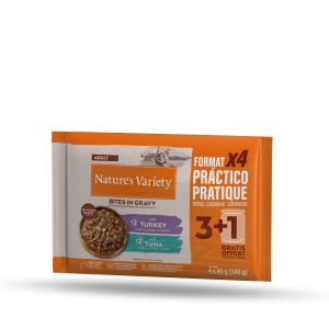 Nature's Variety Multipack Bocaditos en Salsa para Gatos de Pavo (2 Ud) y Atun (2 Ud) - 4x85 g