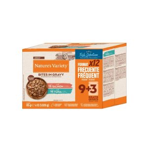 Nature's Variety Multipack Bocaditos en Salsa de Pescado para Gatos de Salmon (6 Ud) y Atun (6 Ud) - 12x85 g
