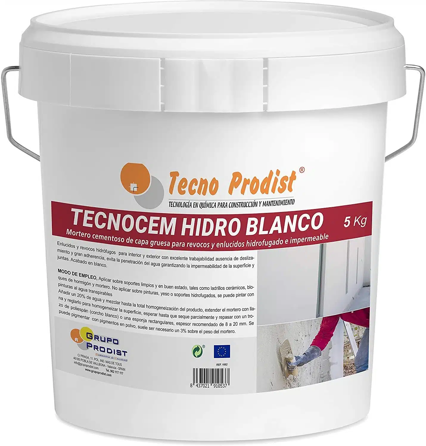 TECNO PRODIST Tecnocem Hidro Blanco - Mortero Hidrófugo, Transpirable E Impermeable de Capa Gruesa