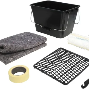 TECNO PRODIST Kit Fachadas de Tecno Prodist – Rodillo de Pintura Lana, Cubeta, Rejilla, Cinta, Pincel, Fieltro Cubre Suelos – Pintura Exterior
