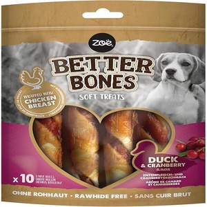 Zoë Better Bones Pato - Rolls Grandes Envueltos en Pollo con Sabor a Pato y Arandano - 10 Ud