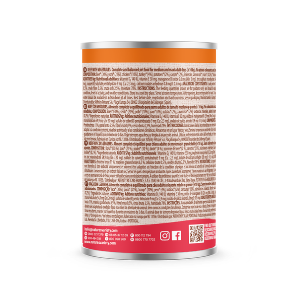 Nature's Variety Paté de Buey con Verduras para Perros Adultos Medium/Maxi - 400 g - Imagen 2