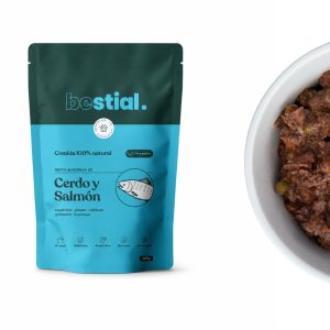 Bestial Menu Cocinado de Cerdo y Salmón - Comida 100 % Natural para Perros de Cerdo y Salmón - 400 g